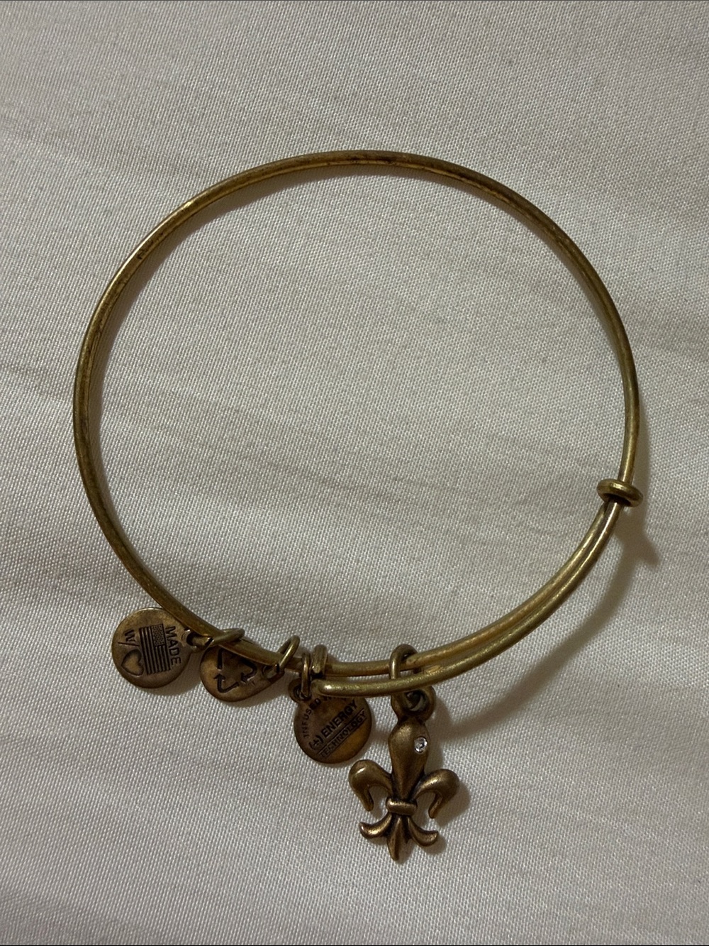 Alex and Ani Gold Fleur-de-Lis Charm Adjustable Bangle